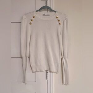 Zara white sweater with gold button detail Size Large EUC